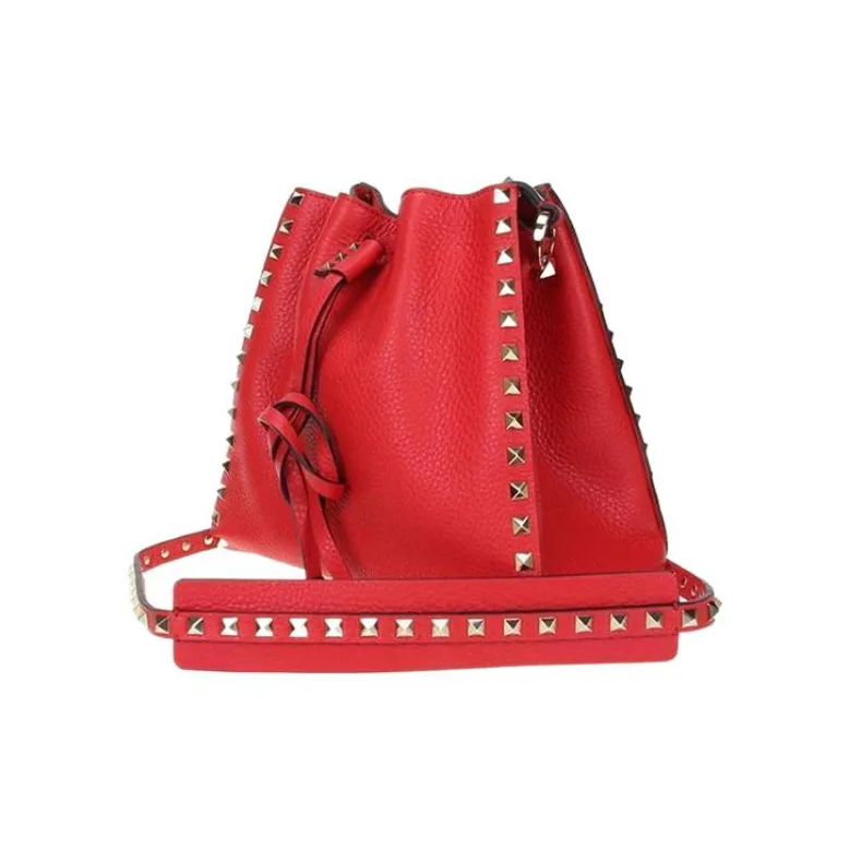 Valentino Calfskin Bucket Bag Portable Crossbody Bag Shoulder Bag Women's Red-1