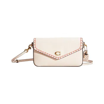COACH Wyn Cross-Stitch Leather Envelope Bag Shoulder Bag Crossbody Bag Small Size Women's White