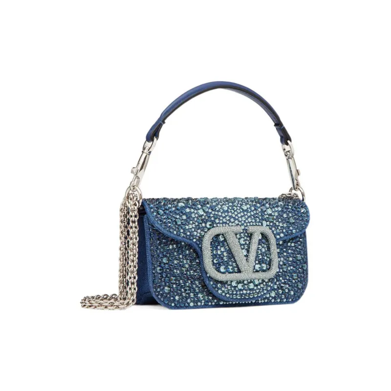 Valentino Locò Denim Handbag, Shoulder Bag Trumpets Women's Blue-1