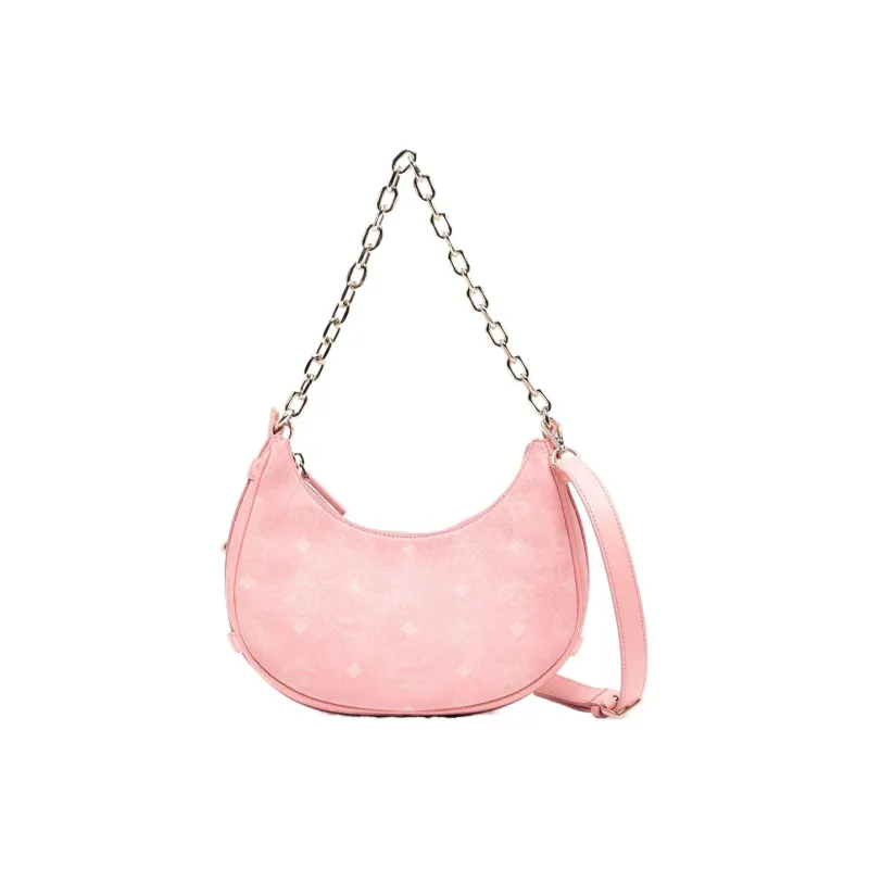MCM Aren Visetos Nappa Leather Shoulder Bag Chain Handbag Shoulder Bag Small Size Women's Pink-0