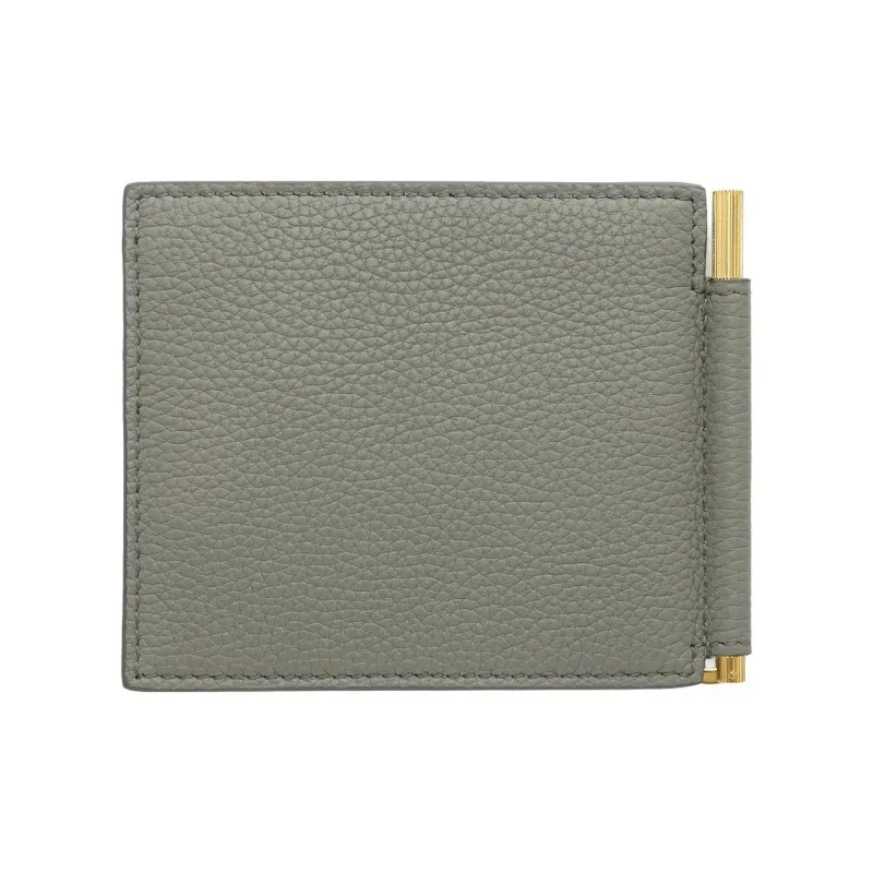 TOM FORD Calfskin Leather Wallet Men's Gray White-2