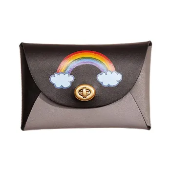 COACH Pouch Leather Coin Purse, Wallet, Clutch Medium Size Women's Black & Gray
