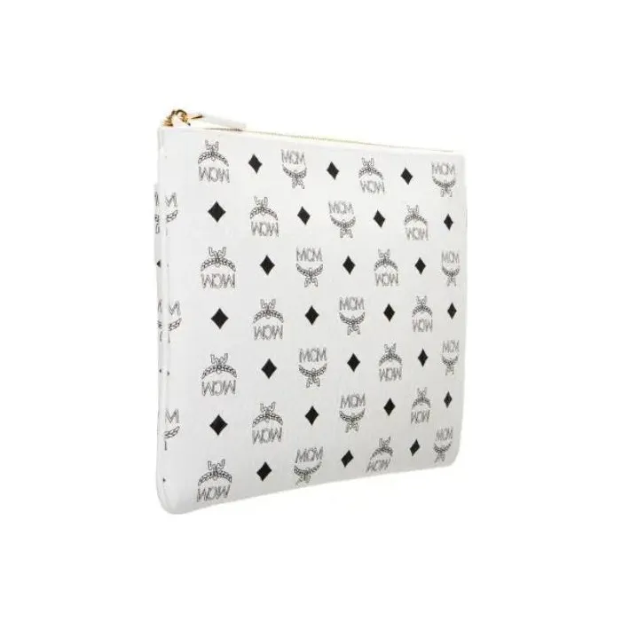 MCM Original Visetos Coated Canvas With Leather Trim Handheld Shoulder Bag, Crossbody Bag Medium Size Unisex White-1