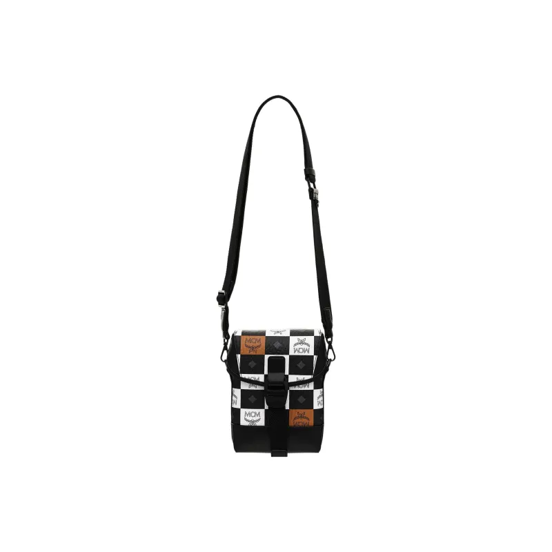 MCM Aren Cow Leather Shoulder Bag Crossbody Bag Small Size Men's Black White-1