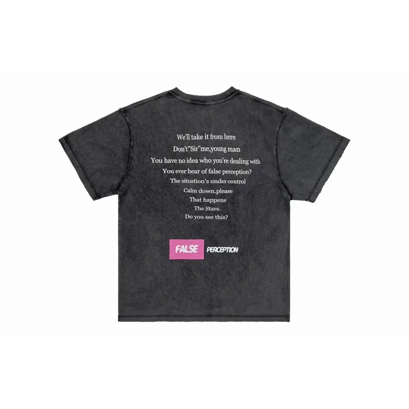 False Perception Short Sleeved T Shirts Unisex Washed Black-1