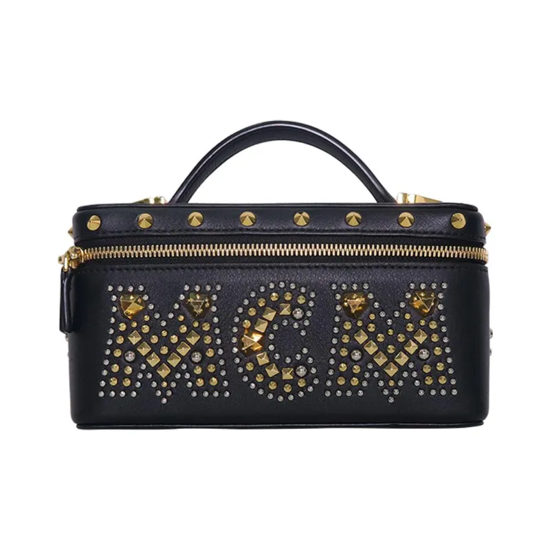 MCM Leather Box Bag Makeup Bags Shoulder Bag Crossbody Bag Women's Black-0