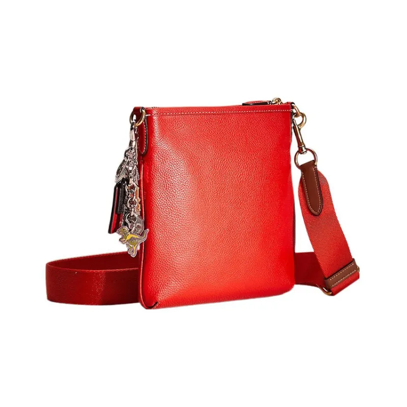 COACH Kitt Pebbled Leather Messenger Bag, Shoulder Bag, Crossbody Bag Women's Red-1