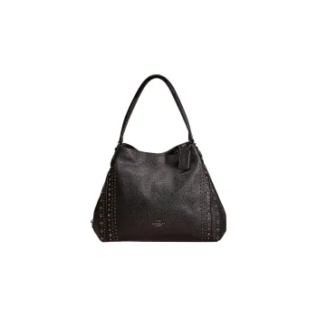 COACH Edie Pebbled Leather Tote Bag Shopping Bag Handbag Shoulder Bag Large Size Women's Black