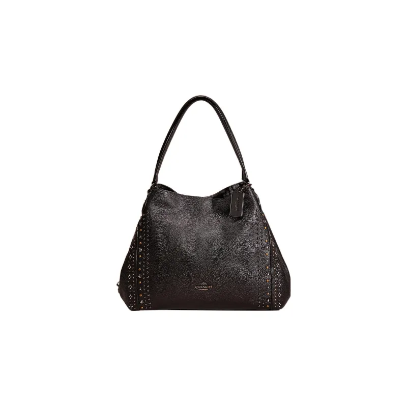 COACH Edie Pebbled Leather Tote Bag Shopping Bag Handbag Shoulder Bag Large Size Women's Black-0