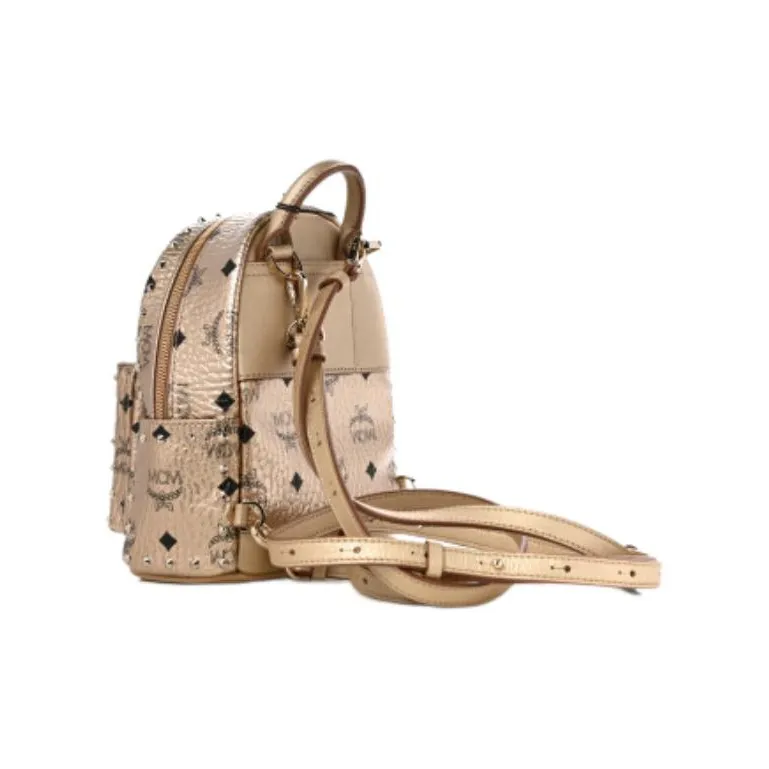 MCM Coated Canvas Backpack Extra Mini Women's Champagne Gold-1