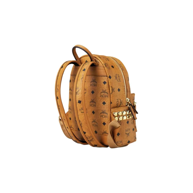 MCM Stark Visetos Classic Pattern Canvas With Nappa Leather Backpack Mini Women's Cognac-2