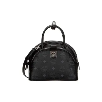 MCM Tracy Visetos Coated Canvas With Leather Trim Shoulder Bag, Crossbody Bag, Handbag Small Size Women's Black