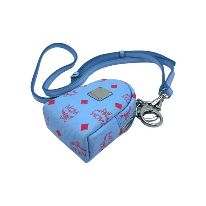 MCM Visetos Leather One Shoulder Crossbody Coin Purses Mini Women's Blue-1