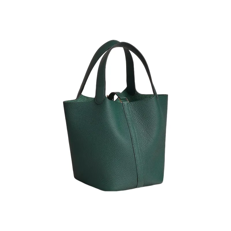 HERMES Picotin Lock Clemence Bullock Leather Basket Bag Handbag Bucket Bag 22 Women's 6O Vert Cypres Pine Green-2