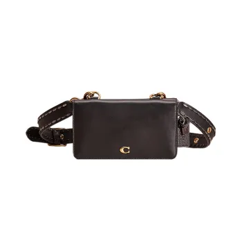 COACH Calfskin Coin Purse Shoulder Bag Crossbody Bag Small Size Women's Black