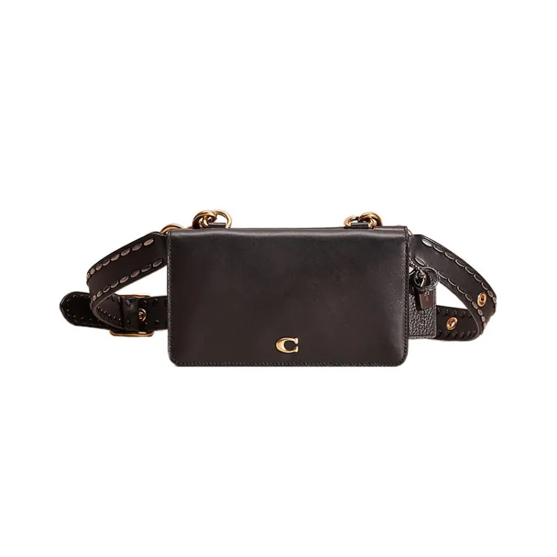 COACH Calfskin Coin Purse Shoulder Bag Crossbody Bag Small Size Women's Black-0
