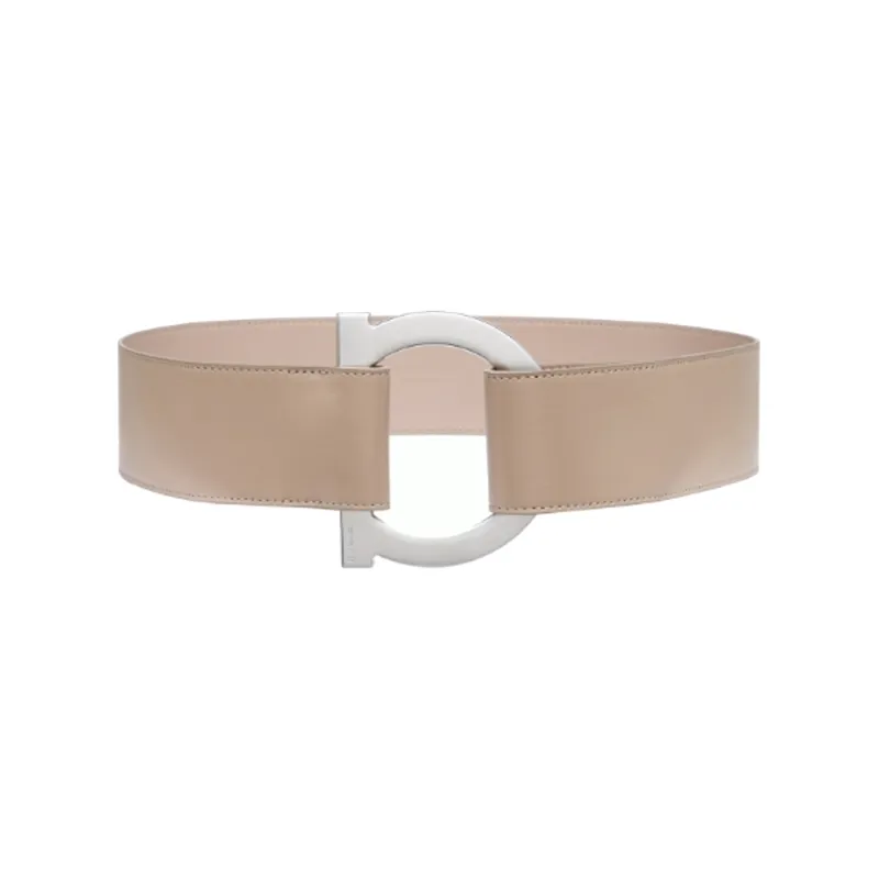 FERRAGAMO Gancini Decorative Single Ring Buckle Leather Belts Women's Coffee Width 5CM-0