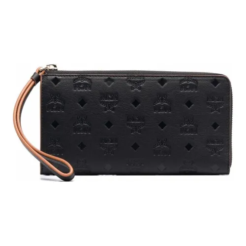MCM Aren Nappa Leather Wrist Bag Wallet Large Size Women's Black
