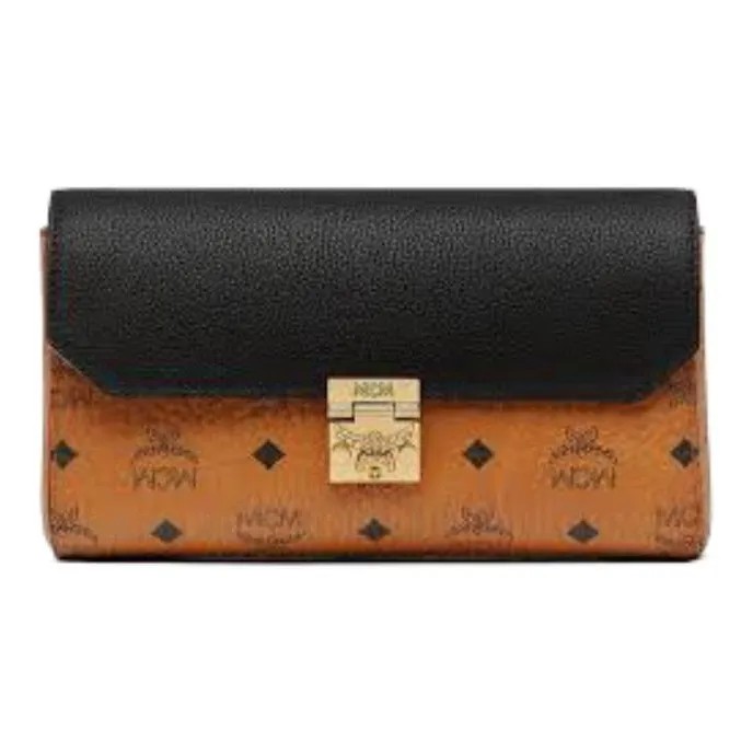 MCM Tracy Visetos Coated Canvas Crossbody Bag Medium Size Women's Brown Cognac/Black/Gold-1