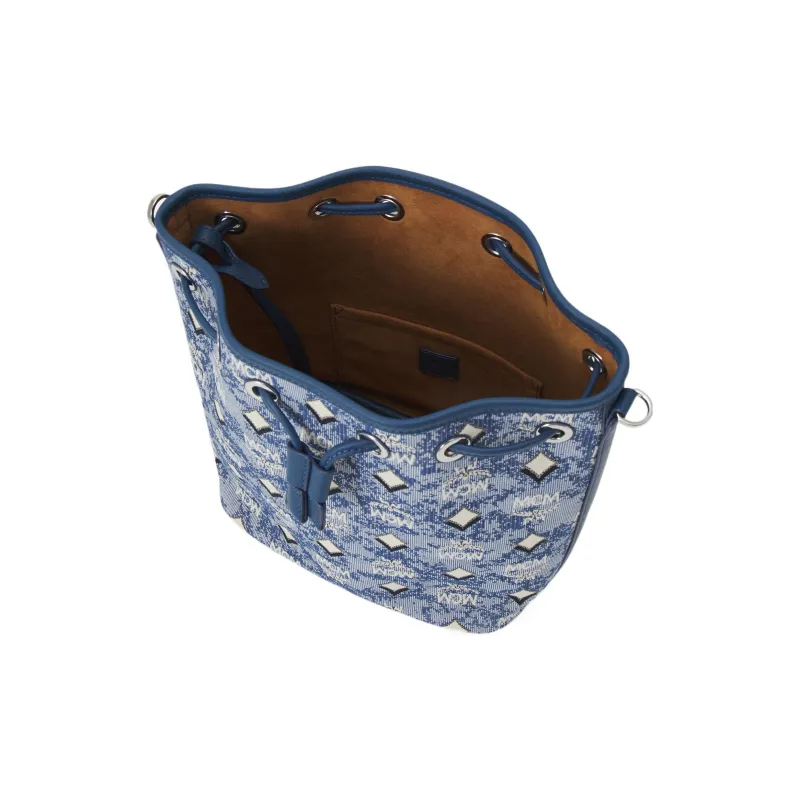 MCM Fabric With Cow Leather Bucket Bags Crossbody Bag, Shoulder Bag Mini Women's Blue-2