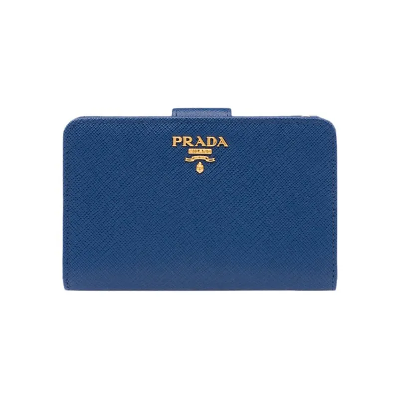 PRADA Leather Wallet Small Size Women's Blue-0