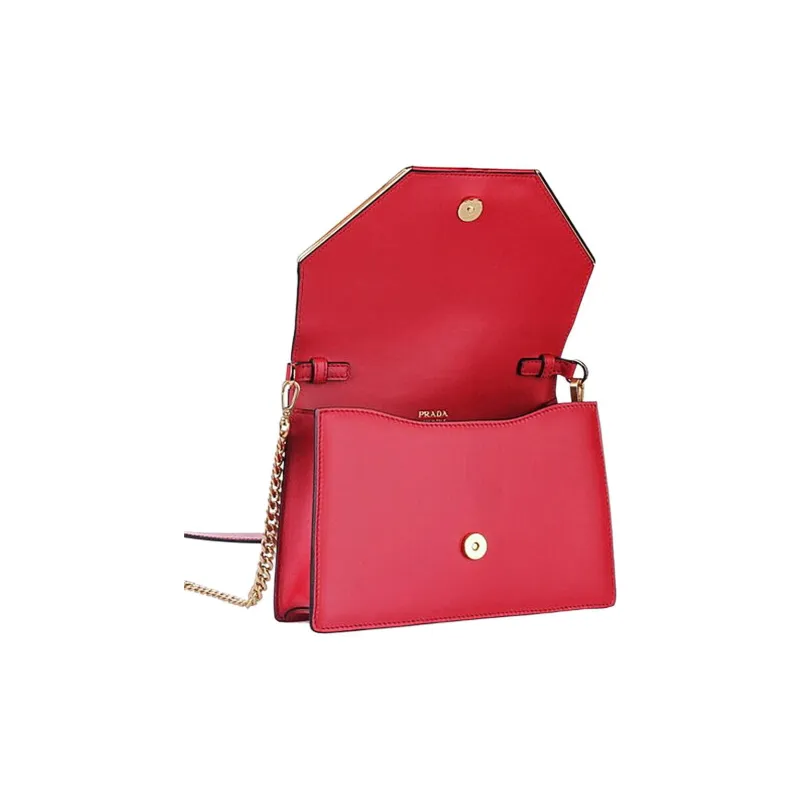 PRADA Cow Leather Clutches Crossbody Bag Shoulder Bag Women's Red-1