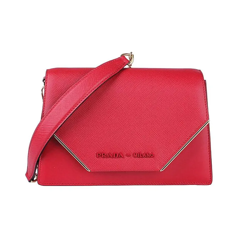 PRADA Cow Leather Clutches Crossbody Bag Shoulder Bag Women's Red-0