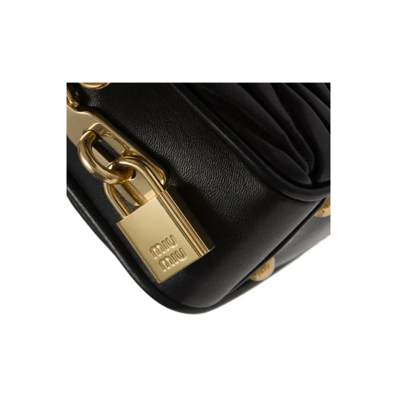 MIU MIU Arcadie Collection Matelassé Soft Sheep Leather Shoulder Bag, Crossbody Bag, Handbag Women's Black-4