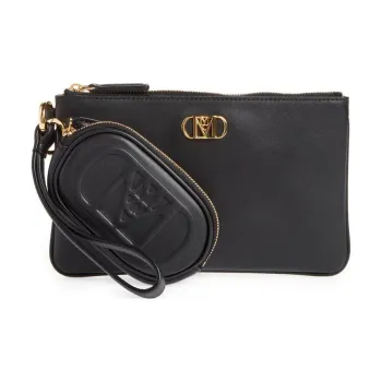 MCM Mode Travia Cow Leather Combo Bag Wrist Bag Clutch Women's Black/Black Gold