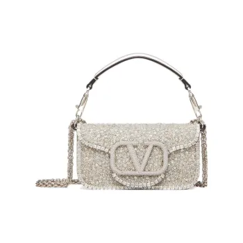 Valentino Locò Embroidery Handbag Shoulder Bag Small Size Women's Silver