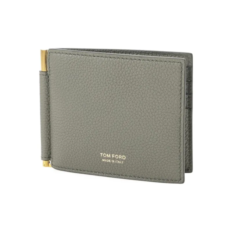 TOM FORD Calfskin Leather Wallet Men's Gray White-1