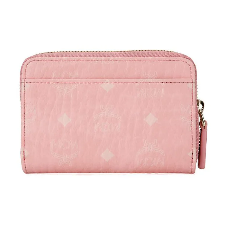 MCM Visetos Canvas With Nappa Leather Card Holder, Wallet Mini Women's Pink-1