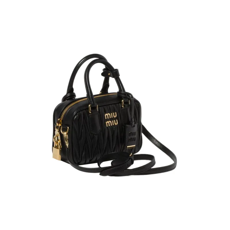 MIU MIU Arcadie Collection Matelassé Soft Sheep Leather Shoulder Bag, Crossbody Bag, Handbag Women's Black-1