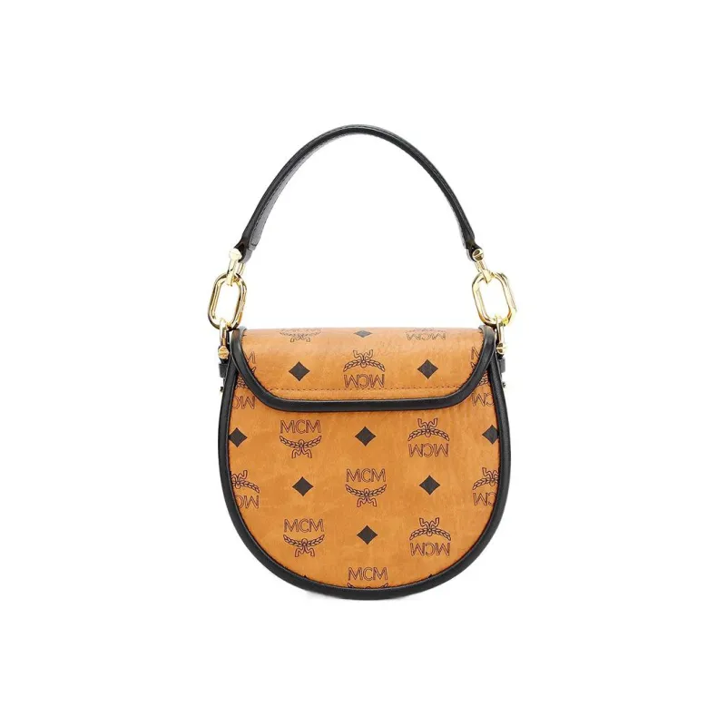 MCM Patricia Visetos Leather Saddle Bag, Crossbody Bag, Shoulder Bag Women's Brown Cognac-2
