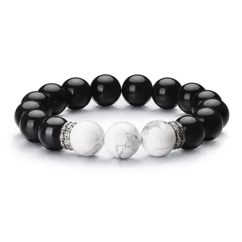 IDEAGEMER Jade Bracelets Men Sterling Silver White Turquoise Beaded Bracelet