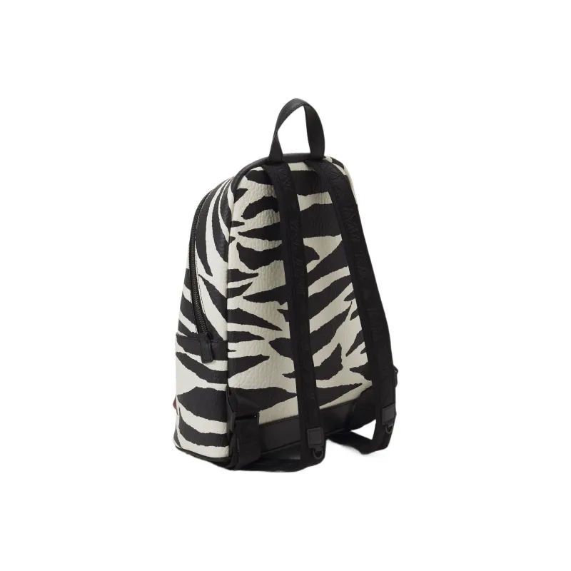 MCM Canvas With Nappa Leather Backpack Small Size Women's Black/White-1
