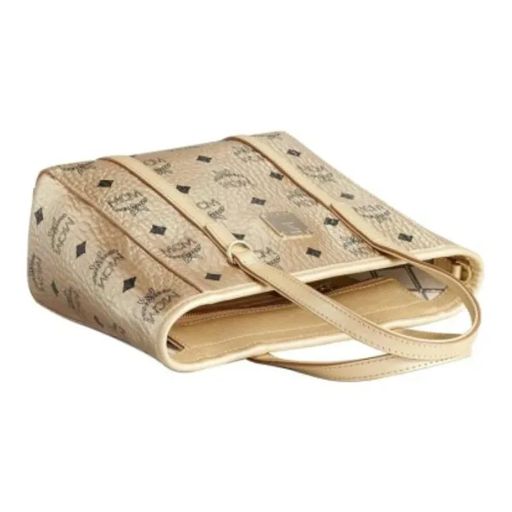 MCM Leather Basket Bag, Crossbody Bag, One Shoulder Handbag Regular Women's Berlin Gold-4