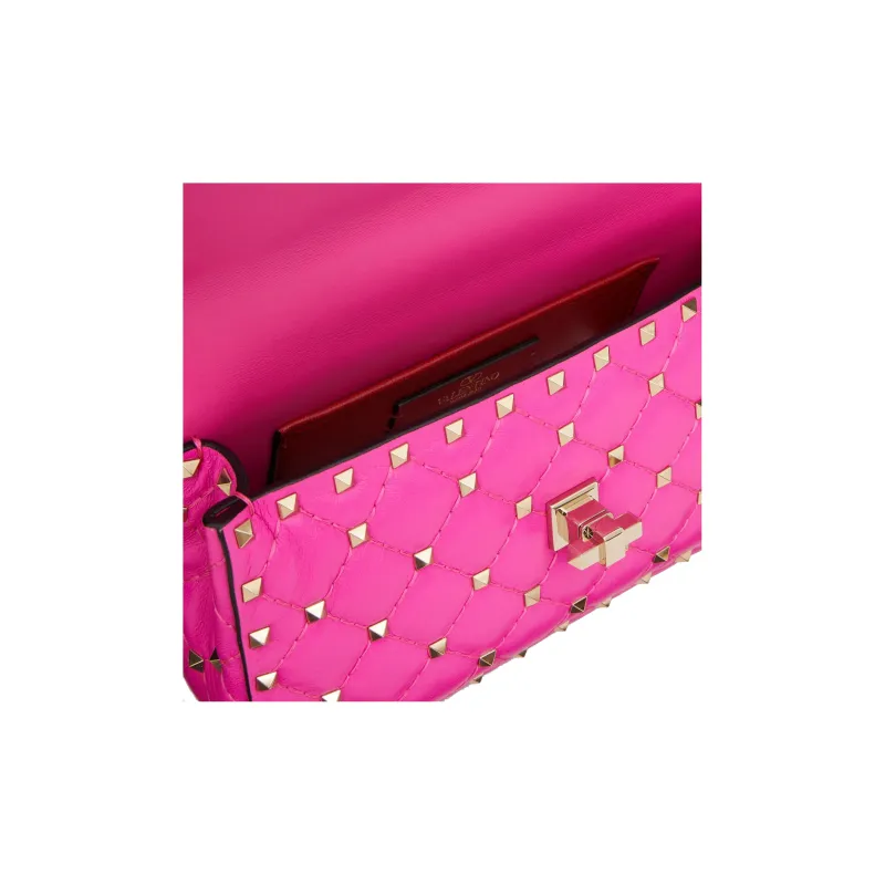 Valentino ROCKSTUD SPIKE Napa Lambskin Shoulder Bag, Crossbody Bag Small Size Women's Rose Red-6