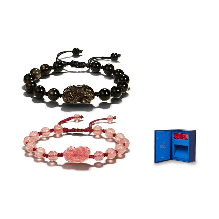 BYTHERE Strawberry Quartz Obsidian Bracelets Unisex-15