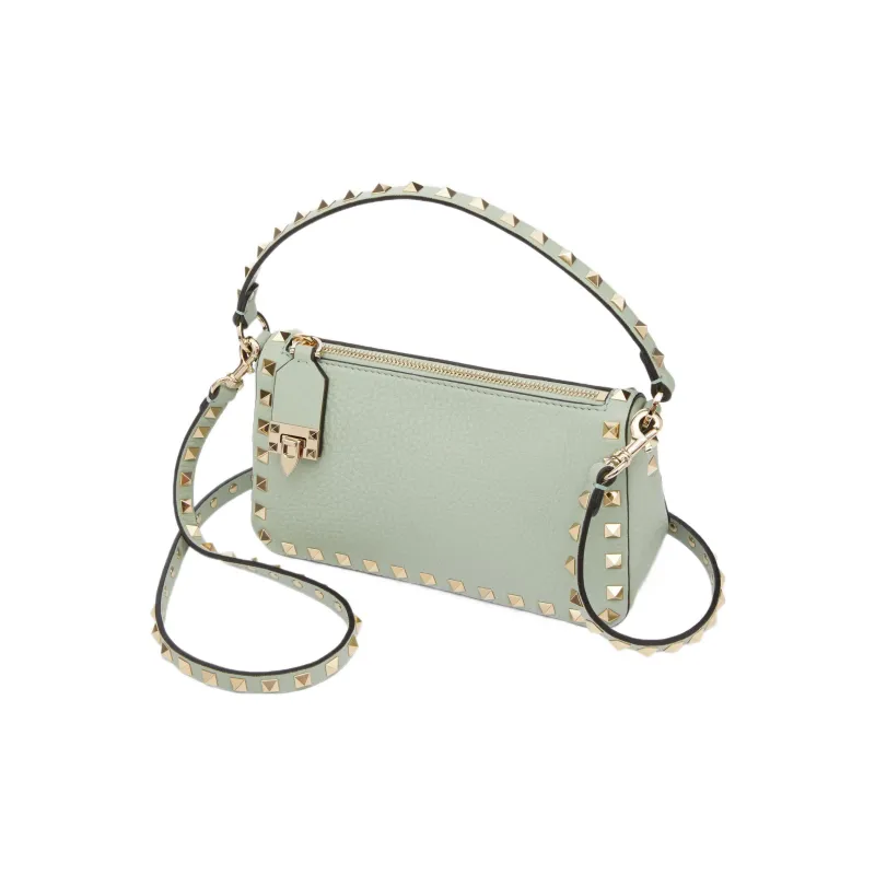 Valentino Rockstud Grained Calfskin Baguette Bag Shoulder Bags Handbags Small Size Women's Aqua Green-2