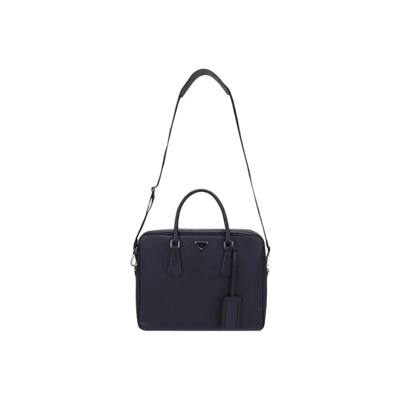 PRADA Cow Leather Briefcase Portable Crossbody Bag Shoulder Bag Men's Dark Blue-3