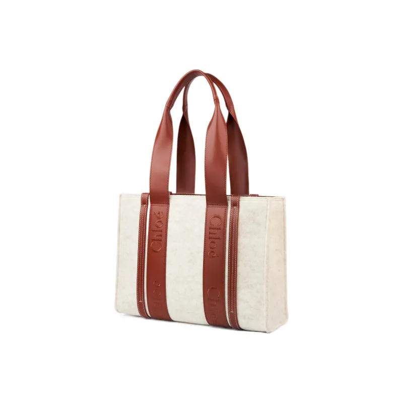 Chloe Woody Tote Bag Shopping Bag Shoulder Bag Handbag Medium Size Women's Beige-1