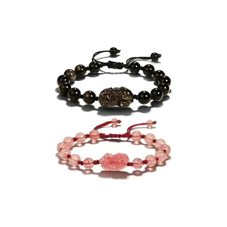 BYTHERE Strawberry Quartz Obsidian Bracelets Unisex-9