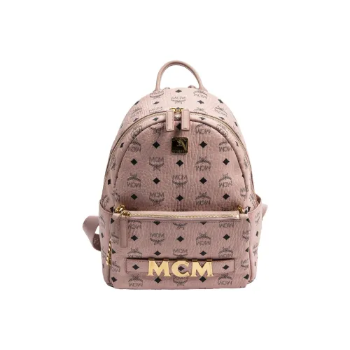 MCM Stark Visetos Coated Canvas Cow Leather Combo Bag Backpack Women's Pink