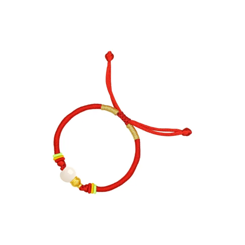 ZHOU LIU FU Hetian Jade Gourd Zodiac Year Red Bracelet White Jade Women's-2