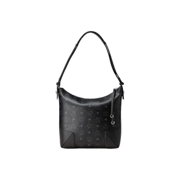 MCM Aren Coated Canvas With Nappa Leather Hobo Bag Portable Crossbody Bag Shoulder Bag Large Size Women's Black