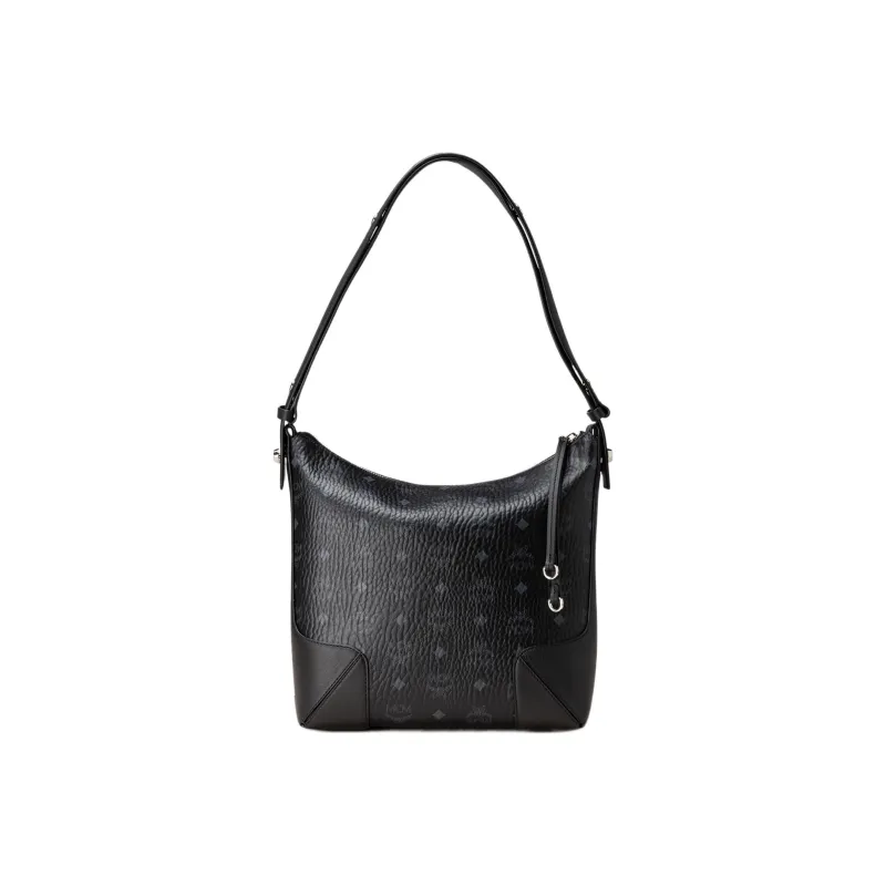 MCM Aren Coated Canvas With Nappa Leather Hobo Bag Portable Crossbody Bag Shoulder Bag Large Size Women's Black-0