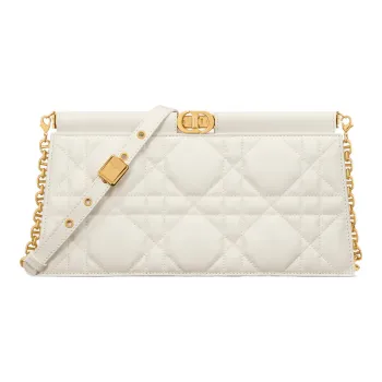 DIOR Caro Sheepskin One Shoulder Crossbody Clutch Regular Women's Milk White