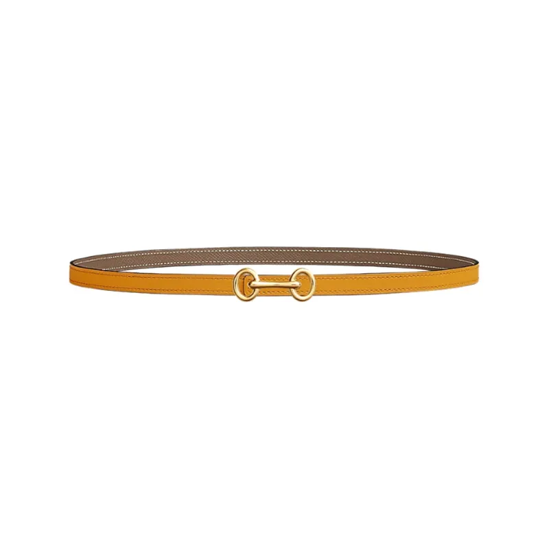 HERMES Heritage Buckle Gold Smooth Buckle Epsom Calfskin Double-Sided Leather Leather Belts Women's Yellow Width: 1.3cm-0