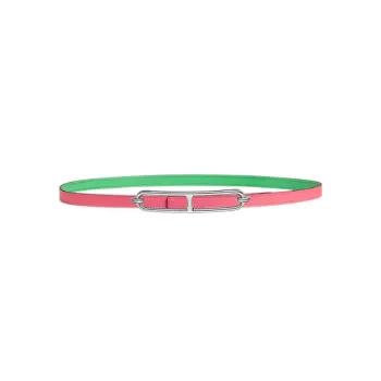 HERMES Classic Logo Roulis Silver Buckle Calfskin Double-Sided Leather Belts Women's Pink Width 13mm